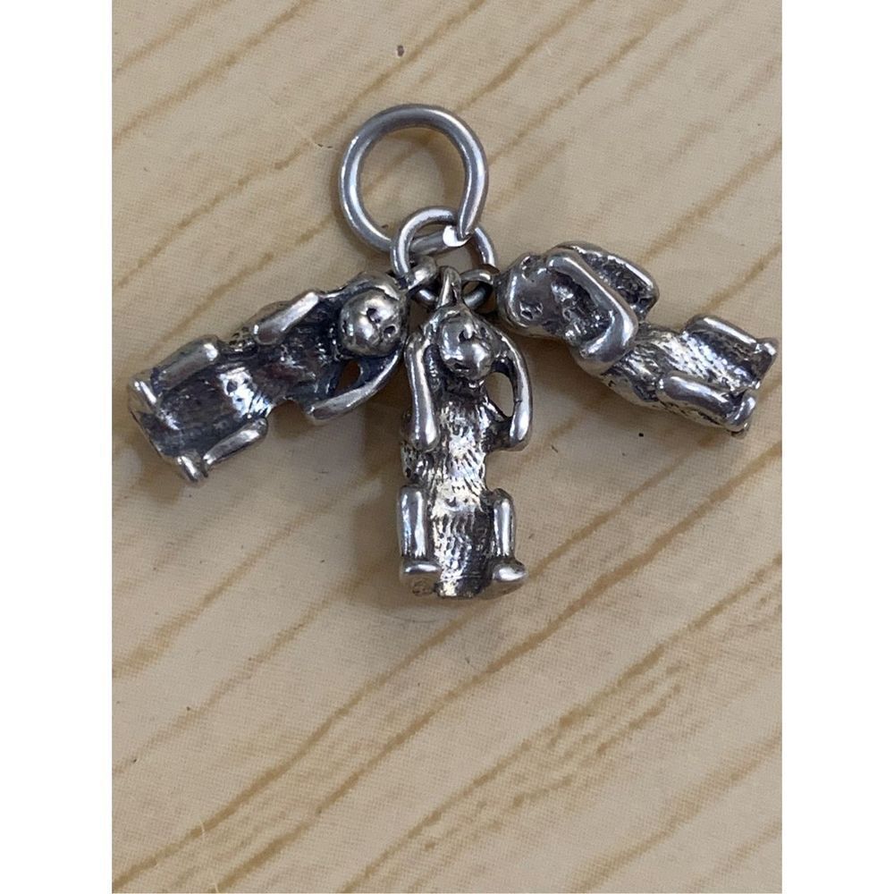 Nursery Rhyme Three Monkeys Sterling Silver Jewelry Charm #vintage #monkeys